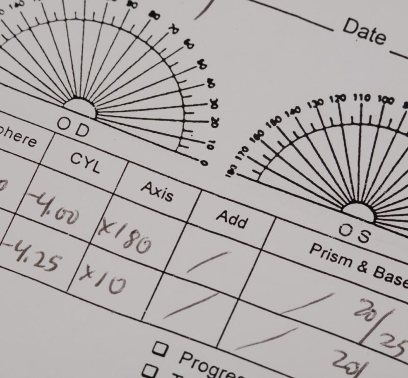 A sample of an eye prescription card